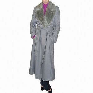 🎁HOLIDAY SPECIAL🎁FRENCH CONNECTION Wool-Blend Belted Wrap Coat,Faux Fur Collar